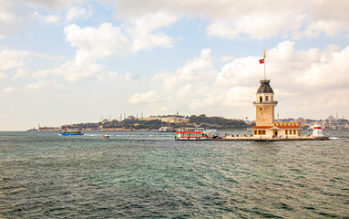 Fototapeta premium Historical Maiden's tower, kiz kulesi, leander s tower city shorescape uskudar istanbul 