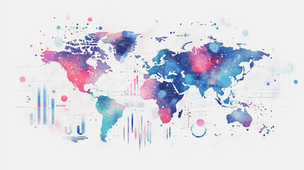 Fototapeta premium watercolor of Abstract with pastel colorful charts and graphs with statistics to analyze business potential and forecast future development of companies growth. with word map.