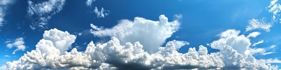 Obraz premium White fluffy clouds on blue sky. Abstract cloudscape background