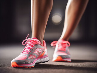 Female sportswoman ties her shoelaces before training