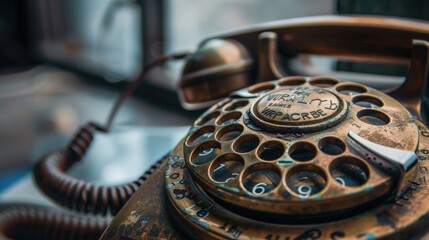Close-up of a rotary phone, emphasizing the intricate details and nostalgic feel of analog communication
