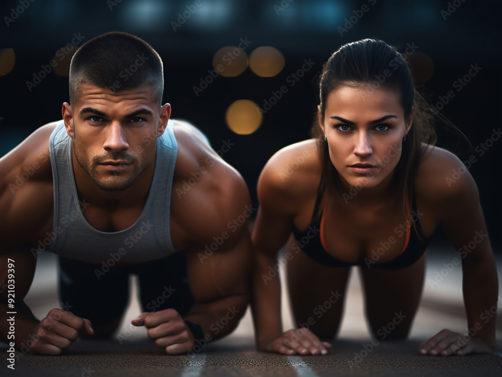 Wall mural Healthy man�s legs ready to start running on the stadium track, concentrating on winning