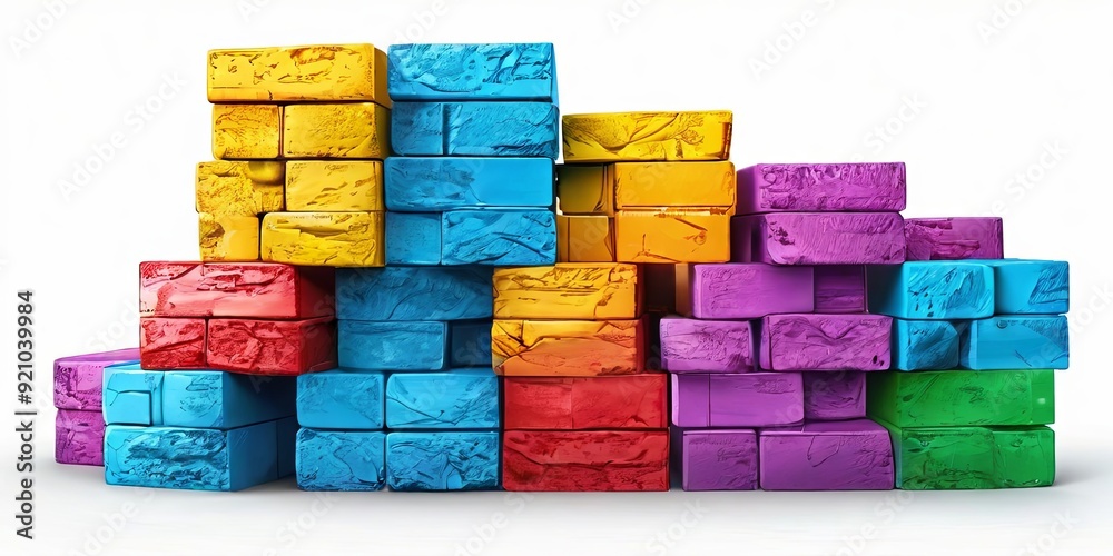 Poster A stack of colorful blocks with a white background