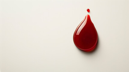 A red drop of blood is shown in a glass. The drop is almost completely filled with blood, with only a small portion of it visible. Concept of sadness or loss
