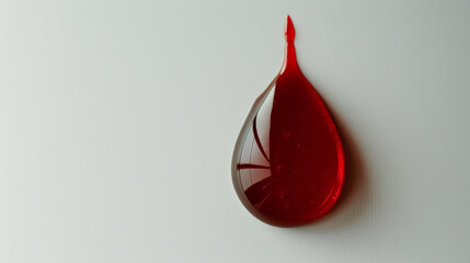 A red drop of blood is shown in a glass. The drop is almost completely filled with blood, with only a small portion of it visible. Concept of sadness or loss