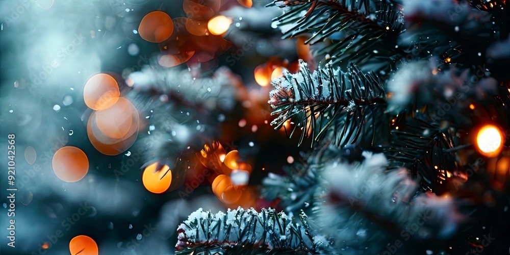 Aufkleber a christmas tree with snow on it and lights on it