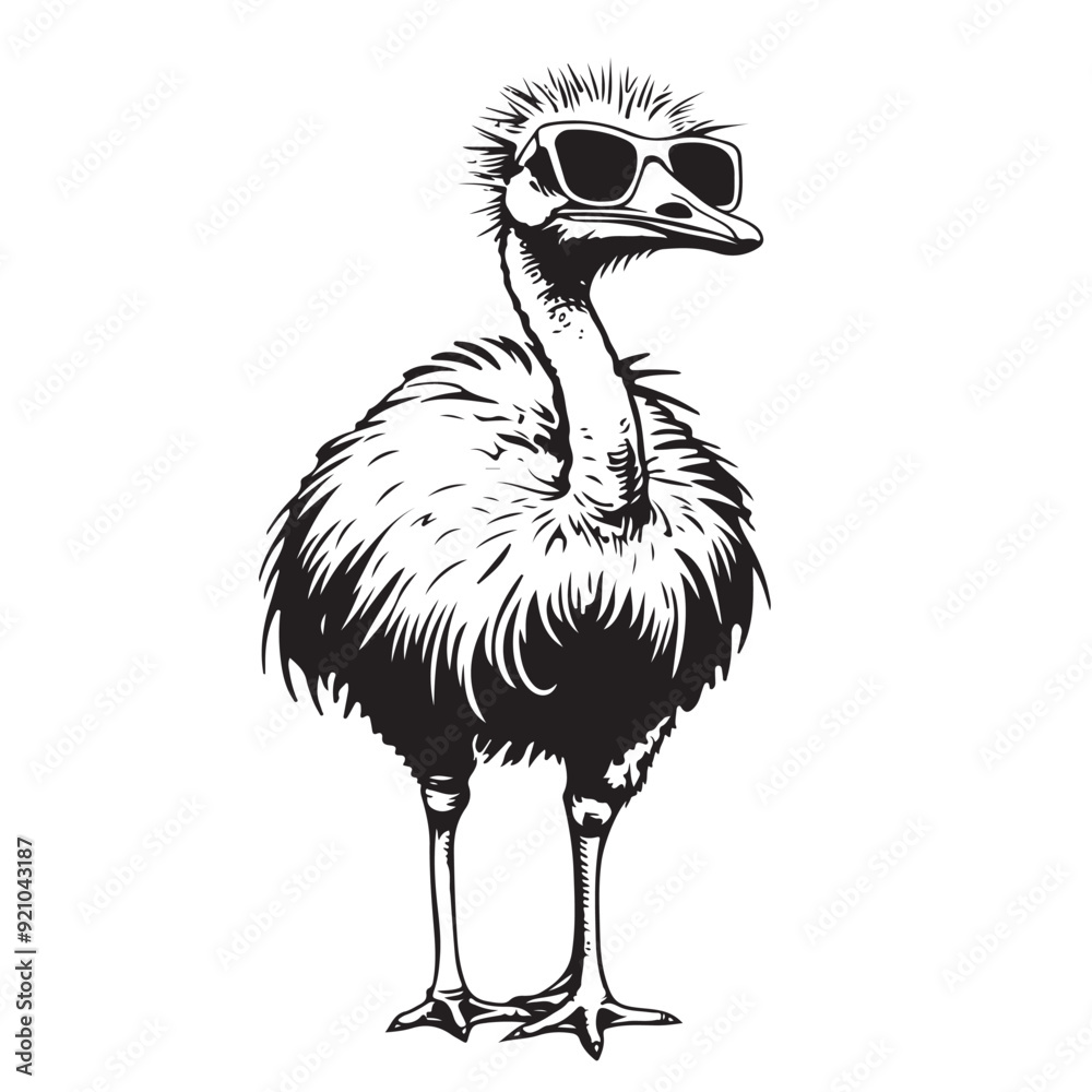 Poster black and white engrave isolated ostrich head vector illustration