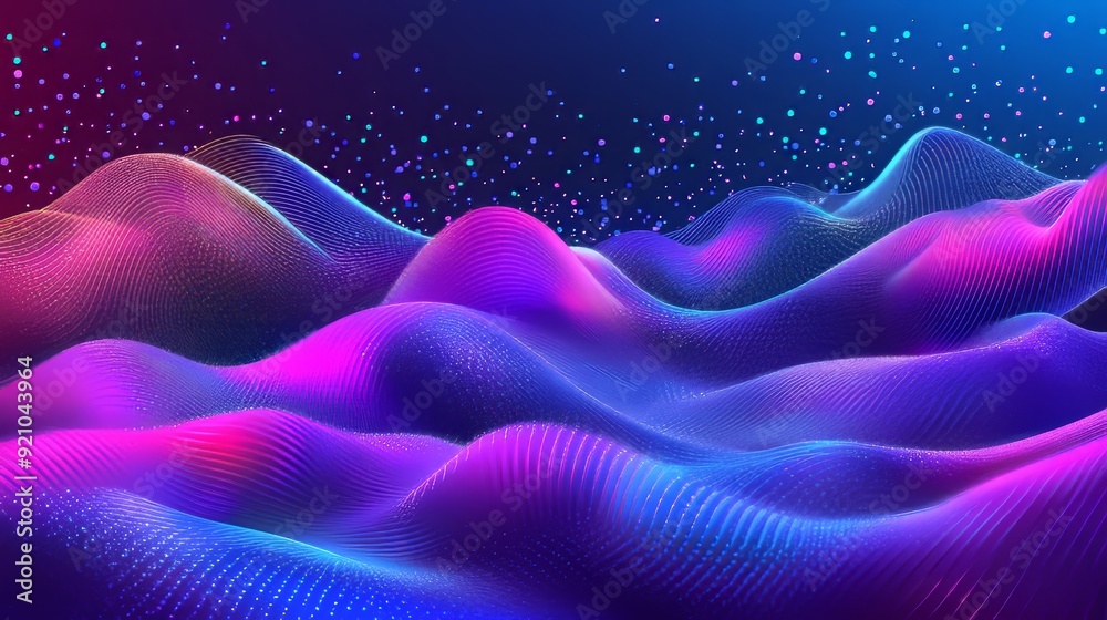 Poster internet connection network on blue background with wave effect. concept of big data. particle oscil