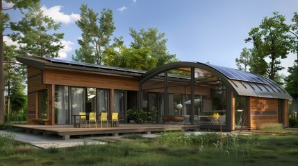 Fototapeta premium A sustainable home project using eco-friendly materials and renewable energy systems, designed to reduce the environmental footprint.