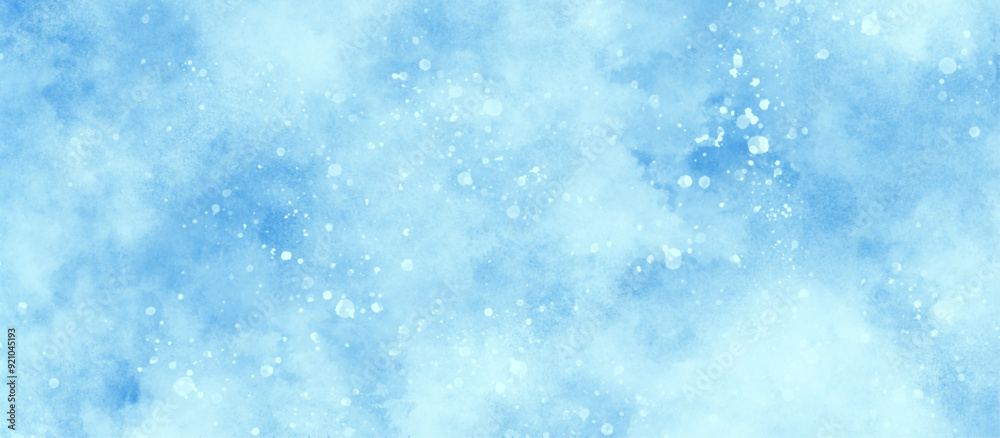 Wall mural light blue bokeh background for design, beautiful blue watercolor background with glitter particles,