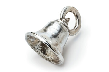 Classic silver bell with intricate design details, isolated on a white background, perfect for decoration or alert.