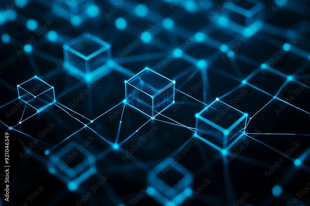 Poster the background is abstract blue with a connection and network concept. 3d rendering, big data flow i