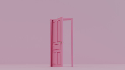 3d pink door isolated color background outside 