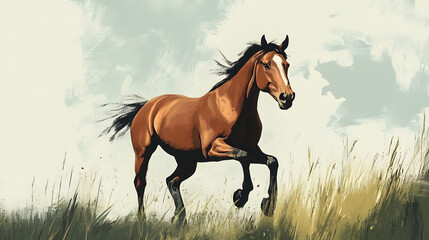 Fototapeta premium Brown horse illustration, animal design background