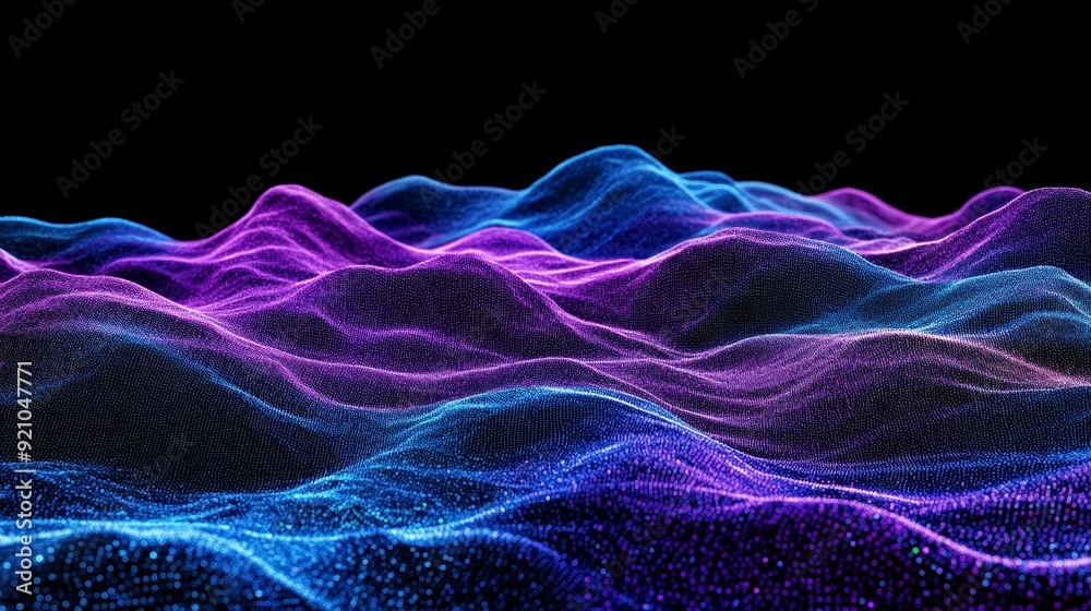 Poster a futuristic dots pattern with color music wave. digital code for big data. technology banner. 3d re