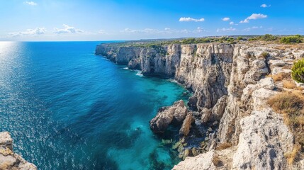 Fototapeta premium Coastal Cliffs and Turquoise Waters in a Sunny Mediterranean Landscape