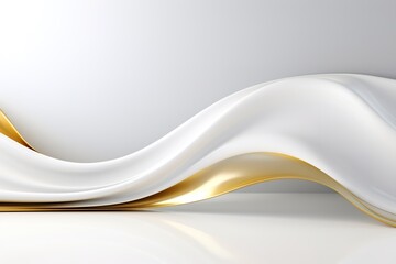 Abstract background with white and gold flowing curves.