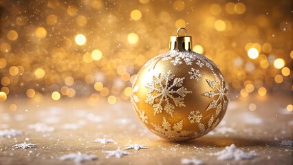 Golden Christmas Ball Adorned with Sparkling Snowflakes  Generative AI