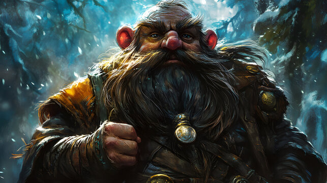 Dwarf with a beard, fantasy illusration of a gnome