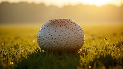 Giant Puffball Mushroom in a Sunlit Meadow