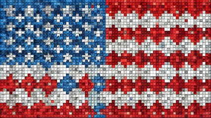 Fototapeta premium Interlocking Pixels in Red, White, and Blue: A Visual Representation of American Unity AI generated