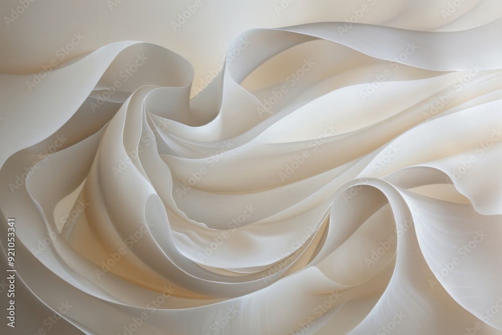 Wall mural soft, gentle curves that soothe the eye, close-up view of a white and gold fabric, highlighting its 