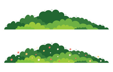 Set of grass bush isolated on white background. Green bush blossom. Green grass collection. Flat vector illustration.