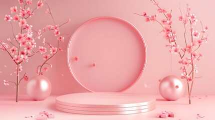 A pink background with a pink flower and a pink flower vase
