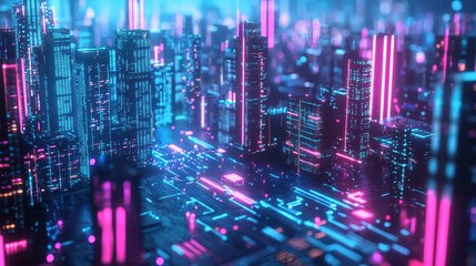 Neon Cityscape: A Futuristic Digital City
