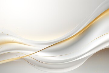 Obraz premium Abstract background with white and gold wavy lines and glitter.