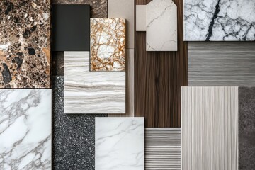 Assortment of Marble, Wood, and Stone Tile Samples