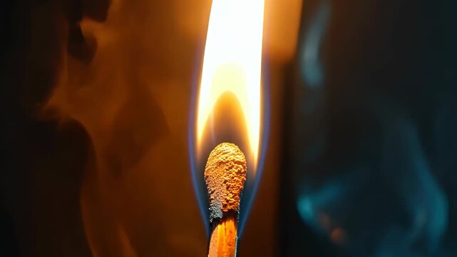 Close Up of Burning Matchstick Flame Against Dark Background 4k video