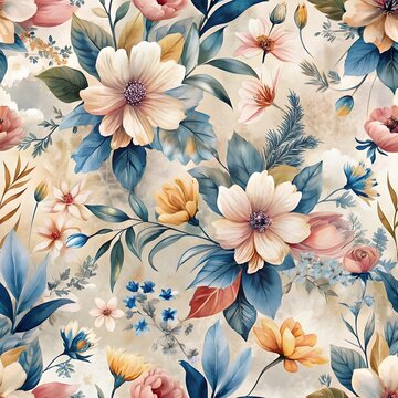 Abstract Floral brush strokes seamless pattern design for fashion textiles, graphics, backgrounds, and crafts linen texture leaves silhouettes Chic rustic interior stylish pattern all over