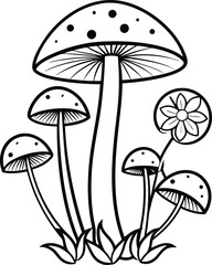 group of mushrooms line art illustration