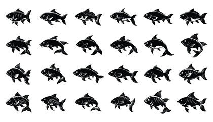 Obraz premium Carp fish silhouette design bundle set with white background