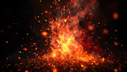 Fire embers particles over a black background. Fire sparks background. Abstract dark glitter fire particles lights.  Fire sparks background. Abstract dark glitter fire particles lights.