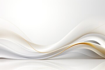 Abstract background with white flowing waves and gold lines.