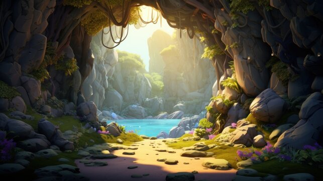 A scenic view of a hidden cove with a small beach and a freshwater stream.