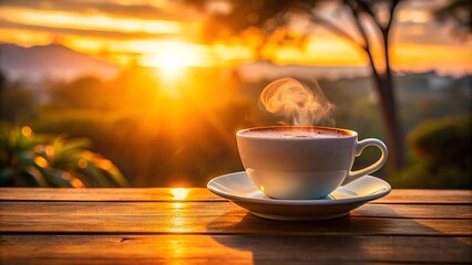 Obraz premium A Cappuccino Bathed in the Golden Light of Sunset generative AI