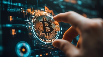 44. A futuristic digital wallet with holographic Bitcoin displays