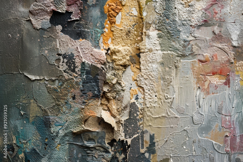 Poster close-up image of a wall displaying an assortment of colors, highlighting the intricate patterns and