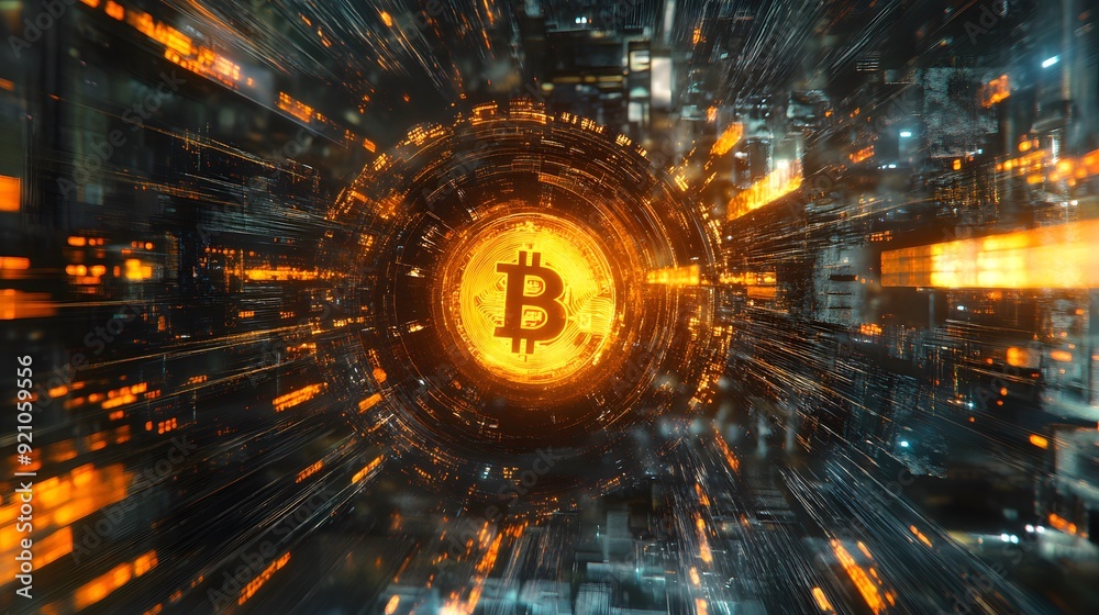 Wall mural 49. a dynamic scene of bitcoin transactions happening in real-time