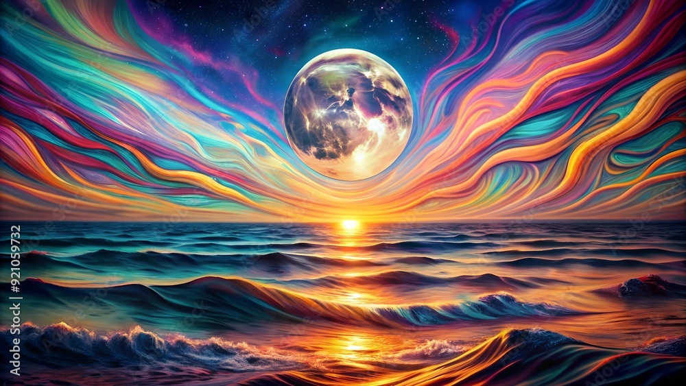 Canvas Prints celestial tapestry: a surrealist moon over the sea generative ai