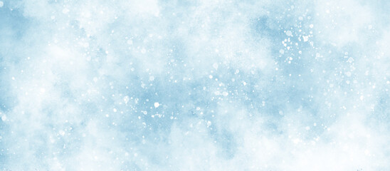 light blue bokeh background for design, beautiful blue watercolor background with glitter particles, A winter background with snowflakes and randomized floating bokeh, blue snow background texture.