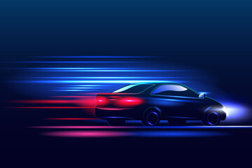 Obraz premium High speed movement design. sport car on high speed running concept.Fast silhouette. Abstract technology background. Vector illustration.
