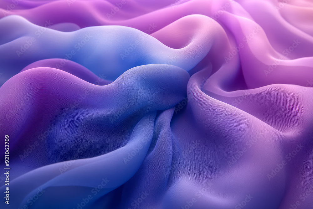 Poster a minimalist abstract design featuring soft folds of blue and purple fabric, blending seamlessly int