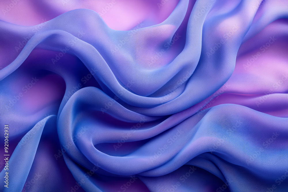 Poster Flowing fabric in rich blue and violet tones, gently twisting and turning to form a mesmerizing abstract pattern,