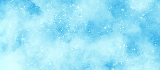 light blue bokeh background for design, beautiful blue watercolor background with glitter particles, A winter background with snowflakes and randomized floating bokeh, blue snow background texture.