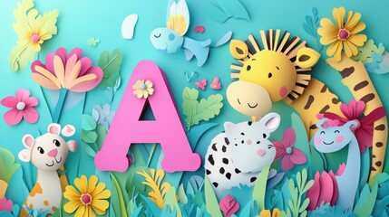 Obraz premium Colorful 3D Whimsical Space Exploration in Paper Cut Style