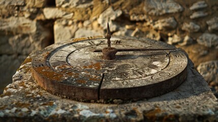 An ancient sundial, weathered by time and elements, standing as a testament to early methods of timekeeping.